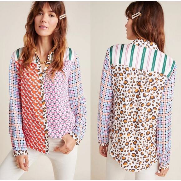 Maeve Anthropologie Bernadette Mixed Print Blouse Size Medium - Picture 1 of 8